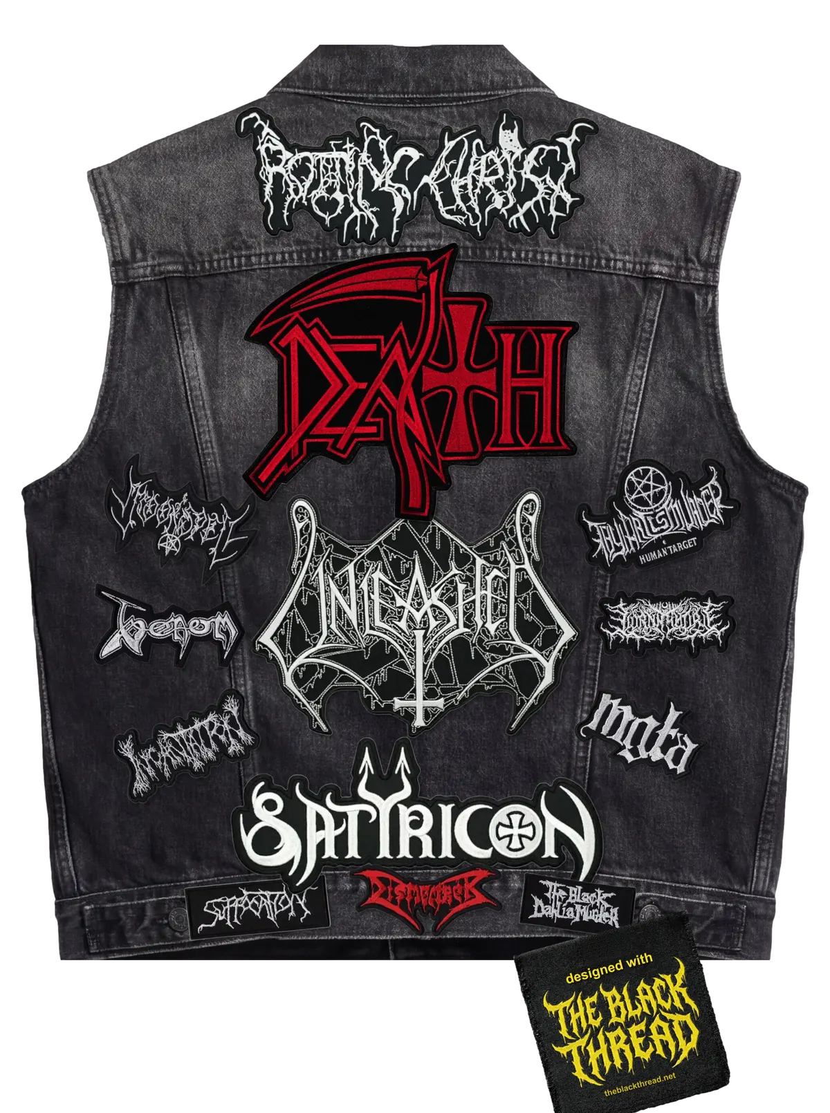 Battle vest with patches arranged using the builder