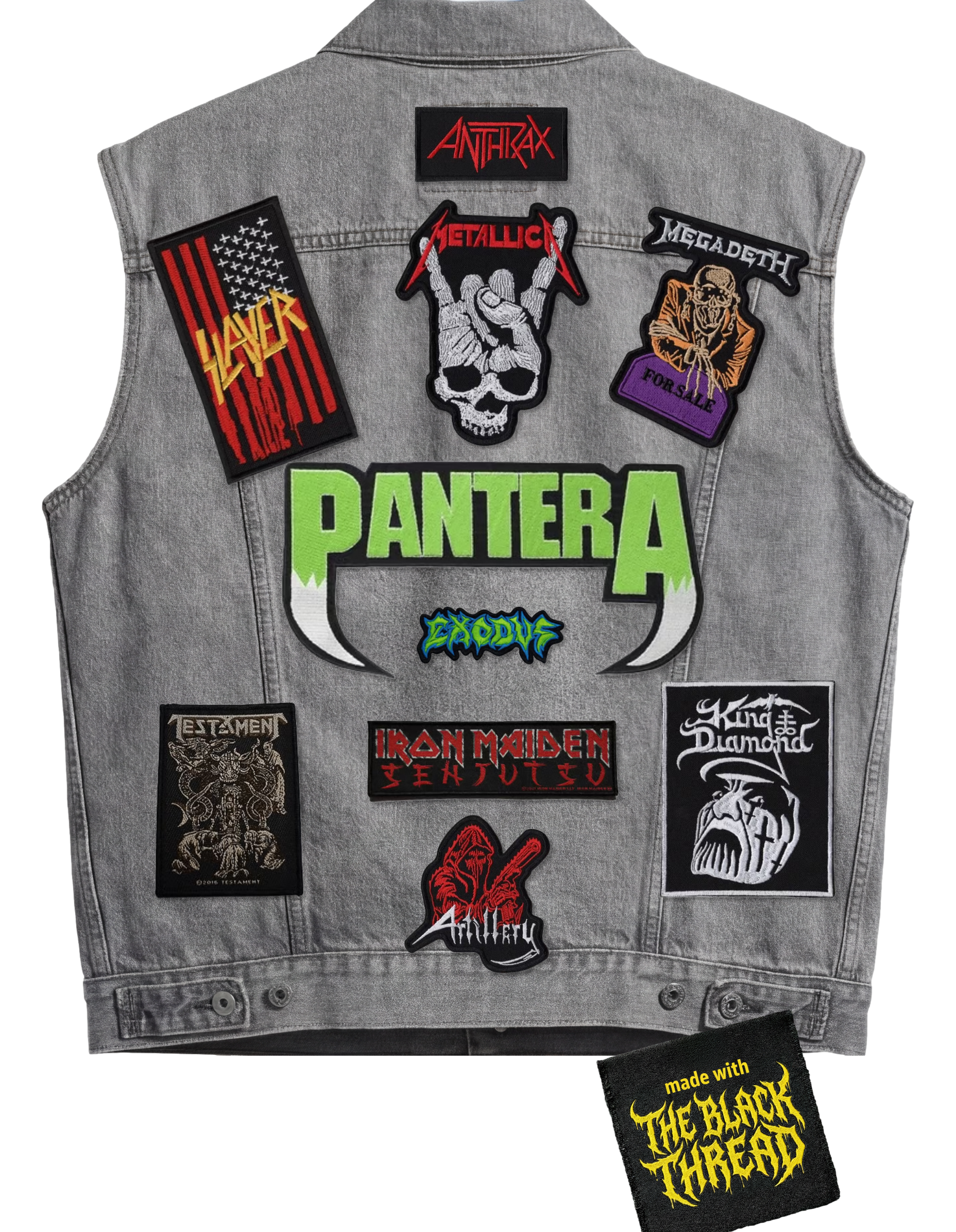 Battle jacket with patches placed using the drag-and-drop builder